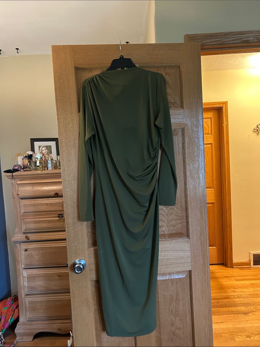 H&M Olive Green Long Sleeve Draped Midi Dress